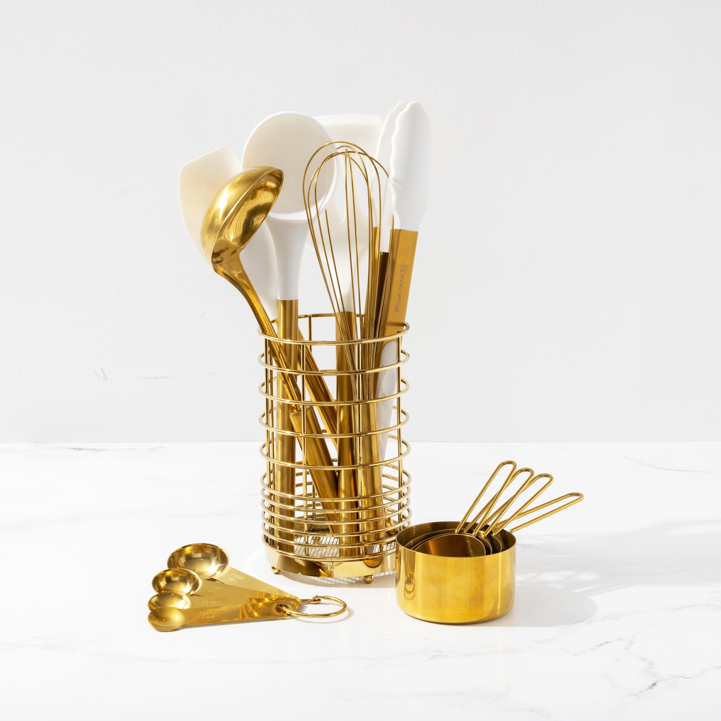 White and Vintage Gold Kitchen Utensils Duo - Styled Settings
