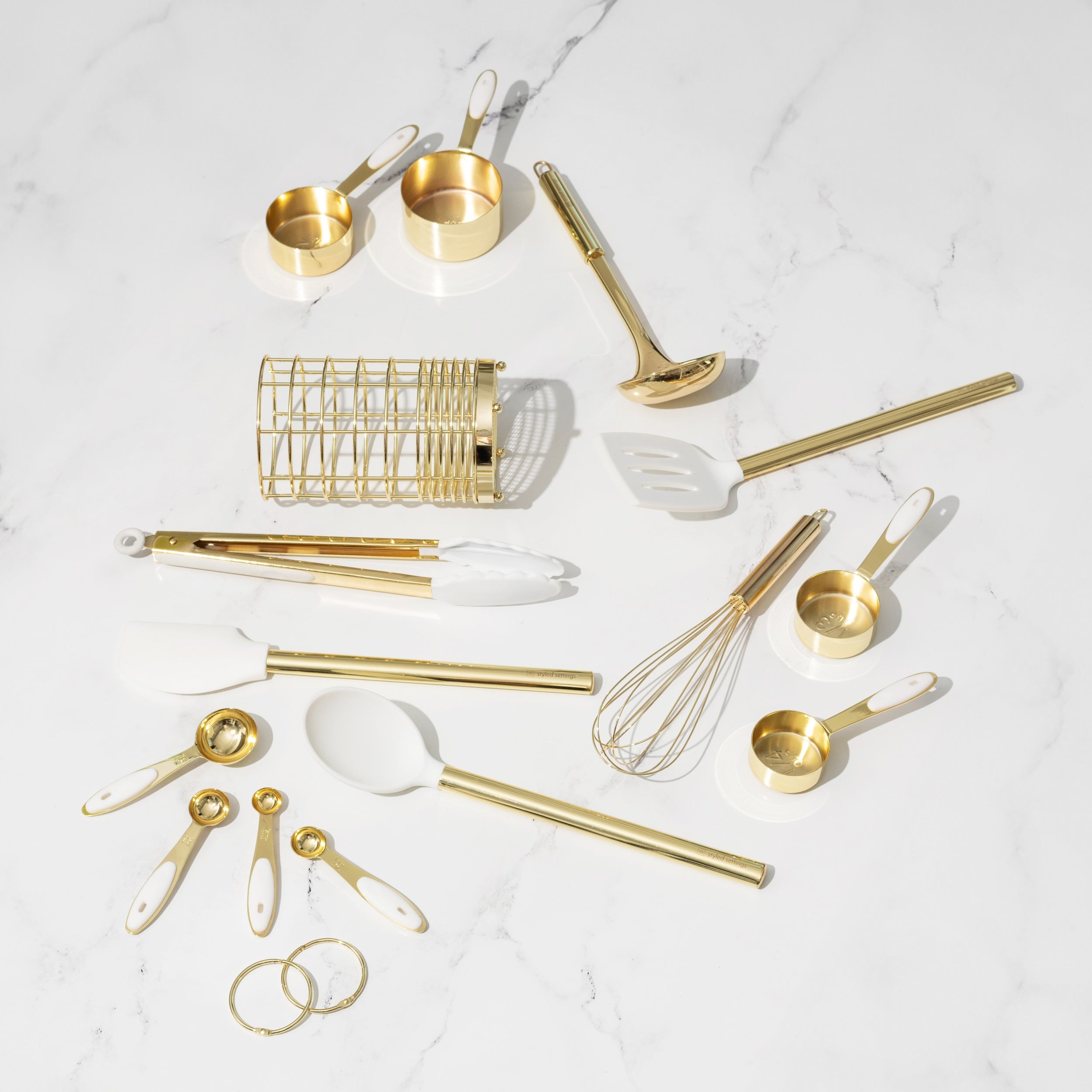 White and Light Gold Kitchen Utensils Duo - Styled Settings